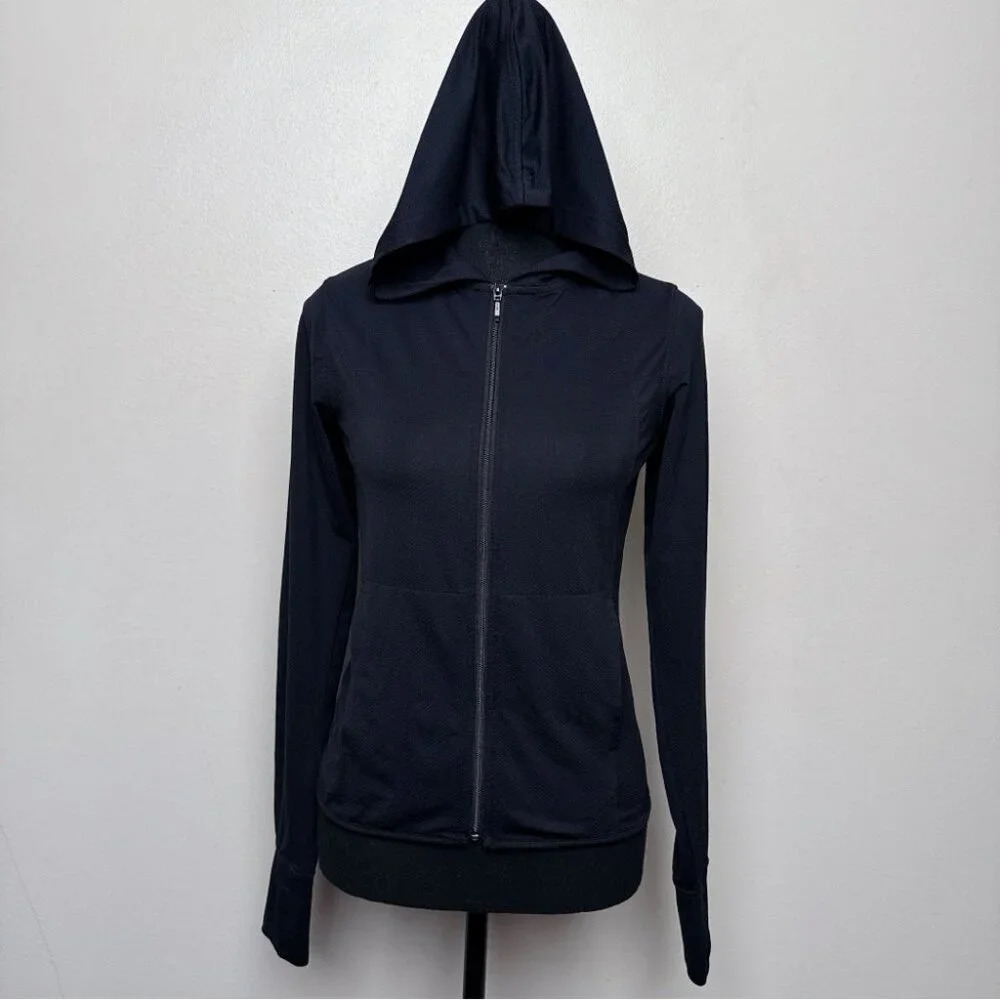 Women's Black Zip-Front Hooded Jacket - Picture 2 of 15